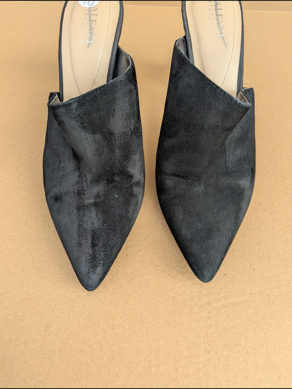 Alfani Step N Flex Suede Pointed Toe Mules Architectural Heel Women Black 10M - Picture 8 of 10